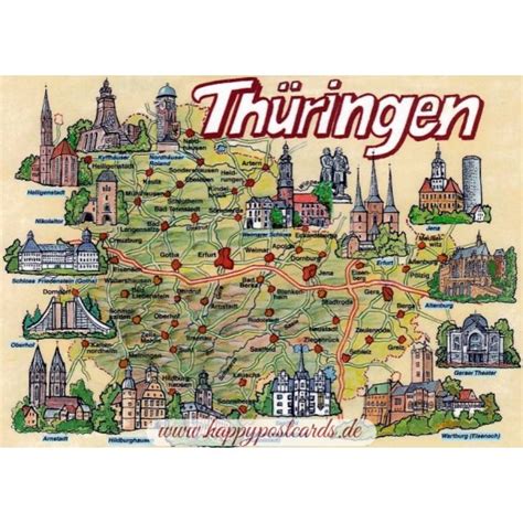 VIEWCARDS | Maps | Thuringia - Map - Postcard | Schöning Verlag