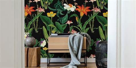 Buy Botanical Vintage Floral Black Wallpaper | Happywall