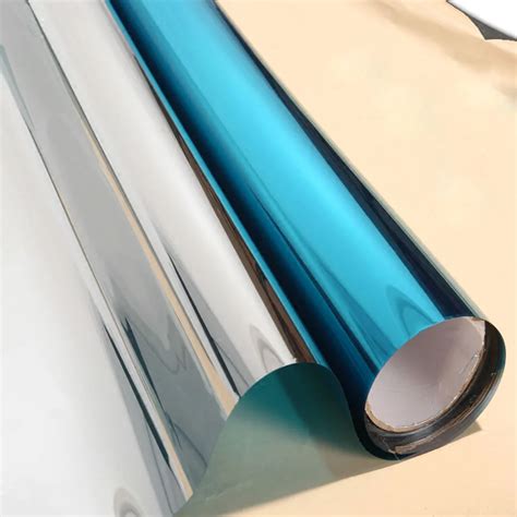 70x500cm Silver Blue Reflective One Way Mirror Window Film Mirrored Privacy Sticky Glass Tint ...