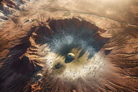 Premium AI Image | Aerial view of a large meteor impact crater created ...