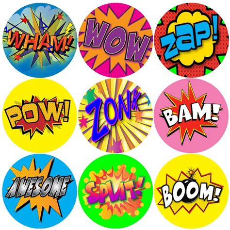 These Super Hero Action Words Comic Themed reward stickers are perfect to make a big impression ...