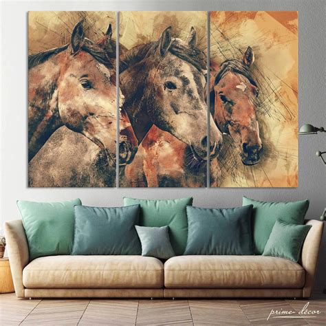 Three Horses (3 Panel) Digital Painting Wall Art – Prime Décor