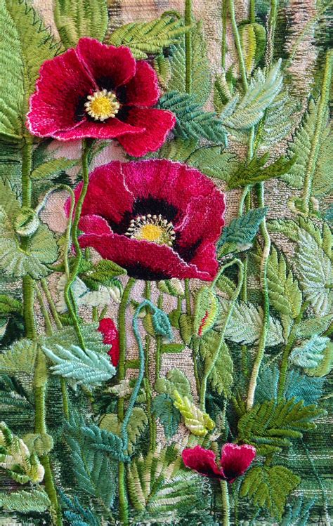 http://www.threadpainting.co.uk/Poppies in MY Garden.html Simple Embroidery, Crewel Embroidery ...