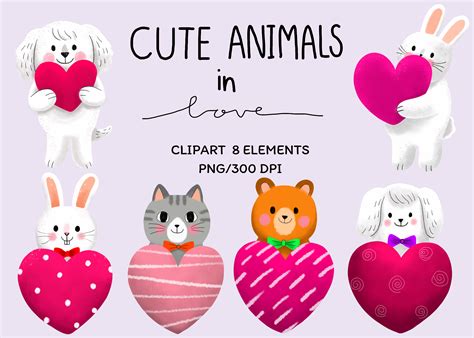 Cute Animals in Love,big Heart,clipart Graphic by Meawsally · Creative ...