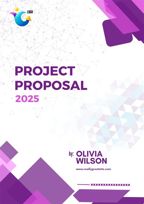 Purple White Geometric Professional Project Proposal Cover A4 Document