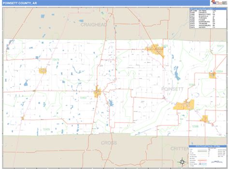 Poinsett County, Arkansas Zip Code Wall Map | Maps.com.com