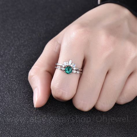 Emerald bridal set Vintage emerald engagement ring set | Etsy