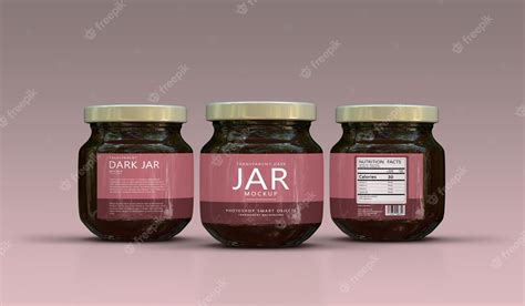 Premium PSD | Dark glass jam jar full label mockup