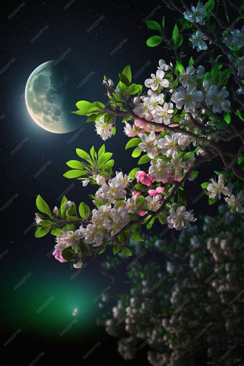 Premium AI Image | A moon and a cherry blossom tree