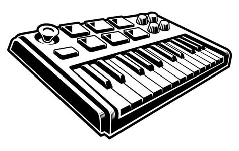 Black and white illustration of midi keyboard | Black and white illustration, Midi keyboard ...