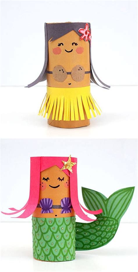 Toilet Roll Crafts: Hula Girl and Mermaid | Paper towel crafts, Paper roll crafts, Paper towel ...