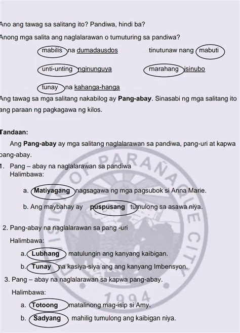 Pagkilala Sa Pang Abay Pandiwa Pang Uri Worksheet Pdf Abayna | CLOOBX HOT GIRL