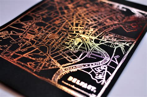 Belfast Map Metallic Print