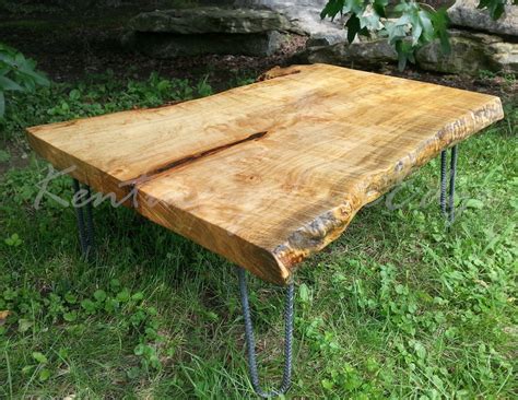 Custom Maple Burl Live Edge Coffee Table- Wood Coffee Table- Light Wood Table- Industrial Coffee ...