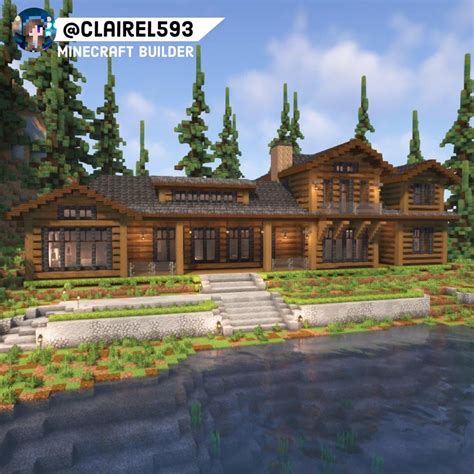 Lake house with interior : r/Minecraftbuilds