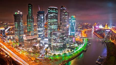 Moscow night skyline wallpaper - backiee