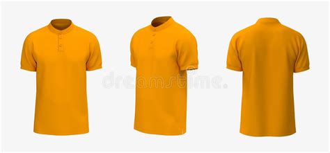 Blank Mandarin Collar T-shirt Mockup in Front, Side and Back Views Stock Illustration ...