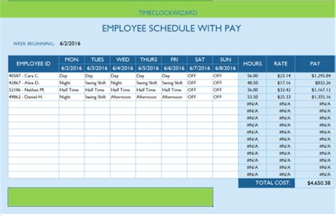 Printable Monthly Employee Schedule Templates - Time Clock Wizard