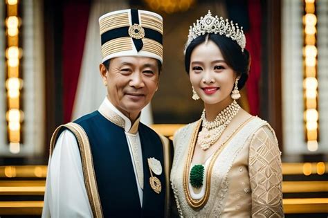 Premium Photo | A bride and her husband pose for a photo.