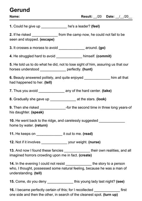 English Grammar Gerunds Worksheets