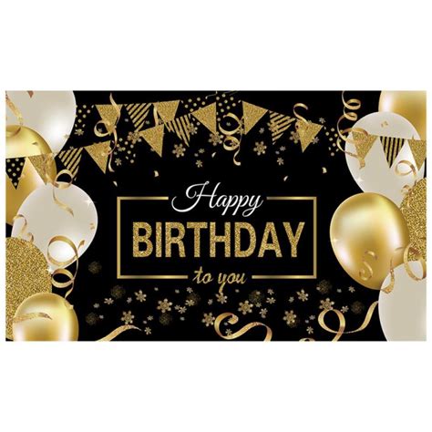 Happy Birthday Backdrop Banner Extra Large Black And Gold Sign Poster ...