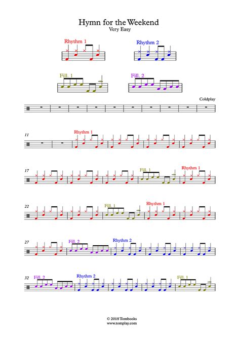 Pop-Rock, Very Easy No. 4 (Coldplay, Hymn for the Weekend) (TomRhythm ...