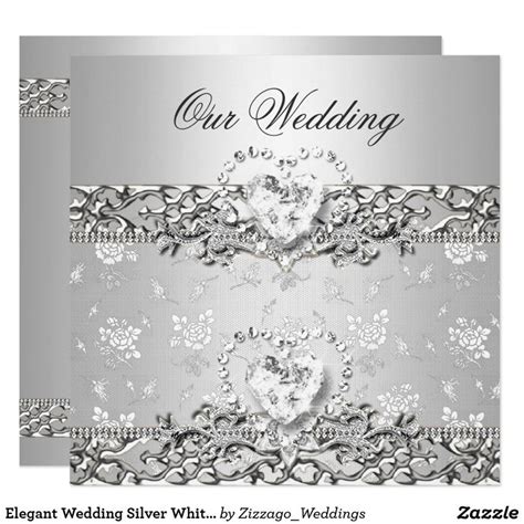 Elegant Wedding Silver White Diamond Heart Invitation | Zazzle | Diamond wedding invitation ...