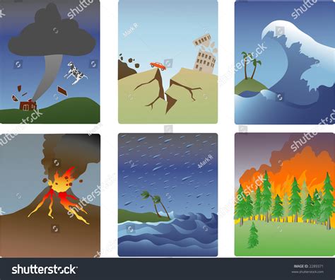 Illustrations Natural Disasterstornado Earthquake Tsunami Volcano Stock ...