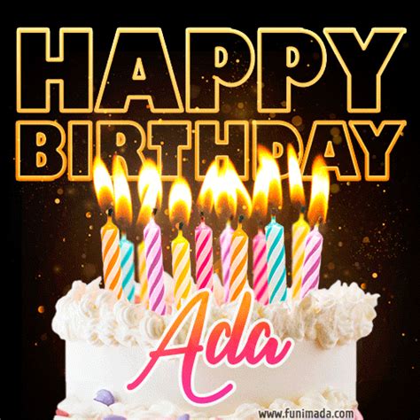 A colorful birthday cake with 'Happy Birthday to you, Ada written on it | Funimada.com