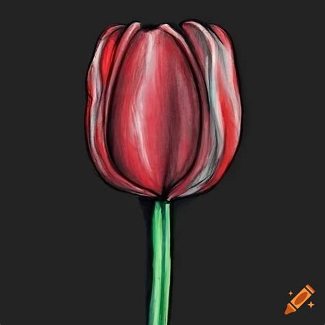 Sketch of a tulip on black background on Craiyon