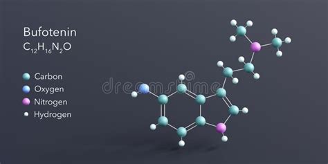 Bufotenin Molecule 3d Rendering, Flat Molecular Structure with Chemical Formula and Atoms Color ...