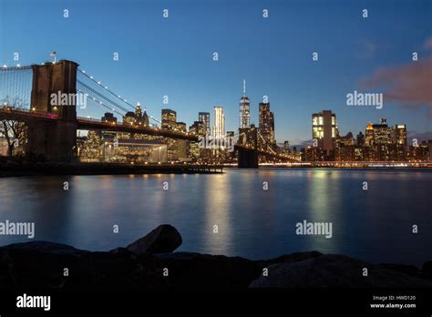 Brooklyn Bridge and Manhattan Skyline at sunset - New York, USA Stock Photo - Alamy