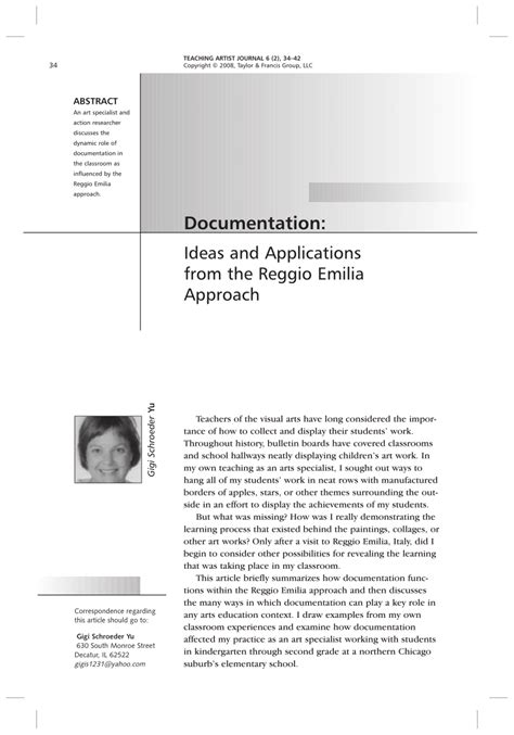 (PDF) Documentation: Ideas and Applications from the Reggio Emilia Approach