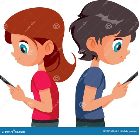 Friends Ignoring Each Other Texting on Their Phone Vector Cartoon Stock Vector - Illustration of ...