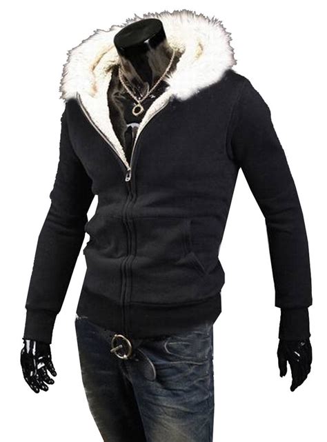 Free Shipping Alralel Men Faux Fur Hooded Zippered Fleece Thick ...