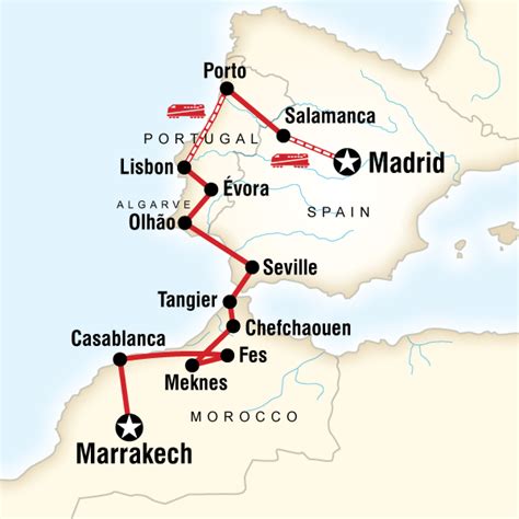 Map of the route for Spain, Portugal, and Morocco Adventure | Morocco ...