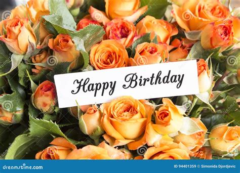 Happy Birthday Card with Bouquet of Orange Roses Stock Image - Image of message, phrase: 94401359