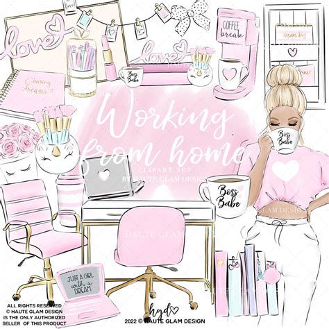 Home Office Clipart Set Girlboss Clipart Pink Fashion Icons | Etsy Canada