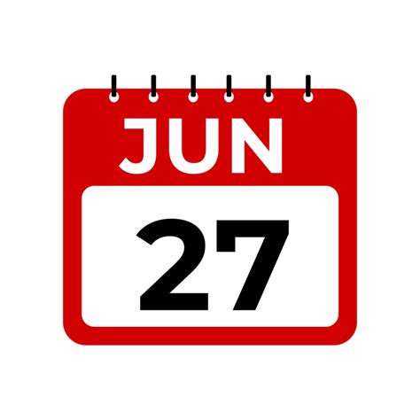 Jun 27 calendar reminder. 27 Jun daily calendar icon template. 34594558 PNG