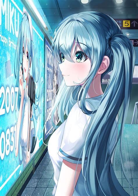 Anime girls, twintails, blue hair, Vocaloid, Hatsune Miku, women with glasses, HD phone ...