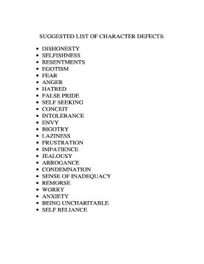 Character Defects List - Fill Online, Printable, Fillable, Blank | pdfFiller