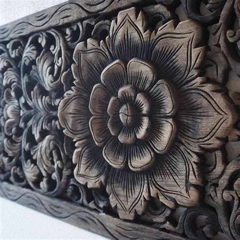 Buy Thai Lotus Wood Carving Wall Art Panel Online