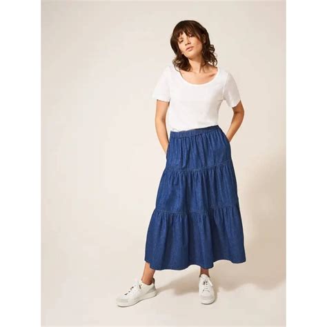 White Stuff Mia Tiered Denim Midi Skirt - Womens Skirts: O&C Butcher