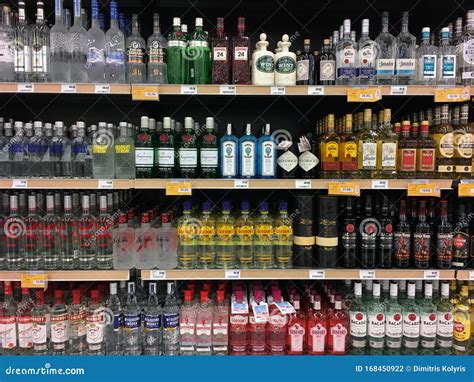 Vodka Gin Tequila and Rum Bottles on Liquor Store Shelves Editorial ...