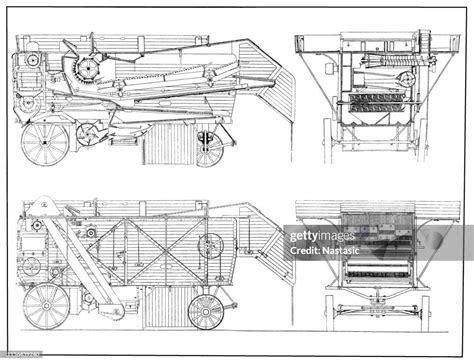 Thresher Machine Machine That Separates Grain From The Plants By Beating High-Res Vector Graphic ...