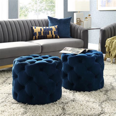 Inspired Home Perilous Velvet Ottoman Allover Tufted Round Modern ...