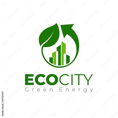 Eco-city logo template. Smart city logotype. Green city logo. Eco building towers with leaf and ...