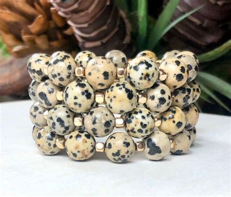 Dalmatian Bead Bracelet Set Statement Jewelry Gemstone | Etsy in 2021 | Beaded bracelets ...