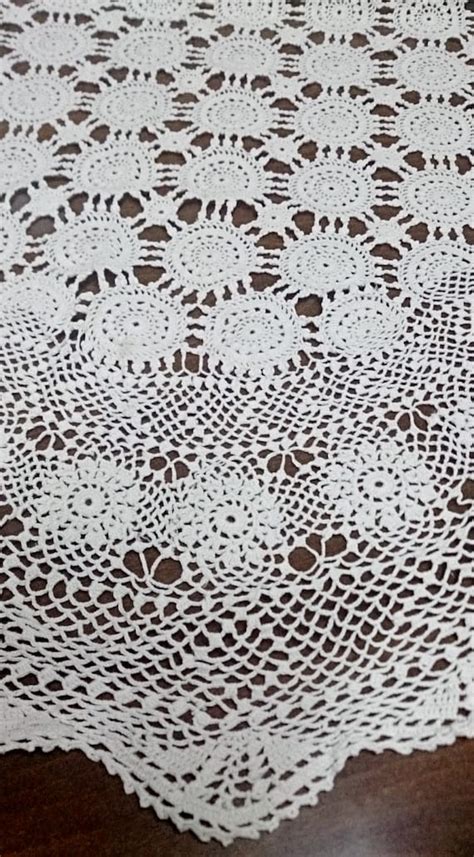 Large Oval Vintage Crochet Tablecloth Off by BeautiWoolTreasures