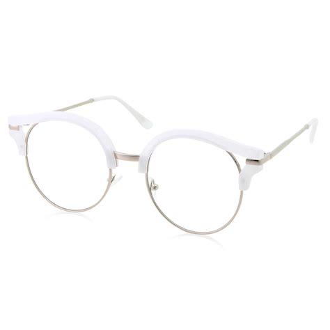 grinderPUNCH Cat Eye Metal frame Clear lens White Round Glasses for ...